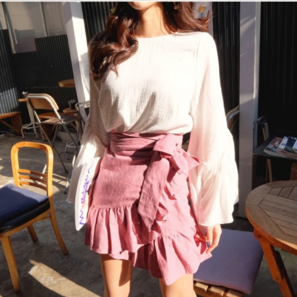  Pink Wrap Frill Ribbon Tie Mini Dress - Picture 3 of 7
